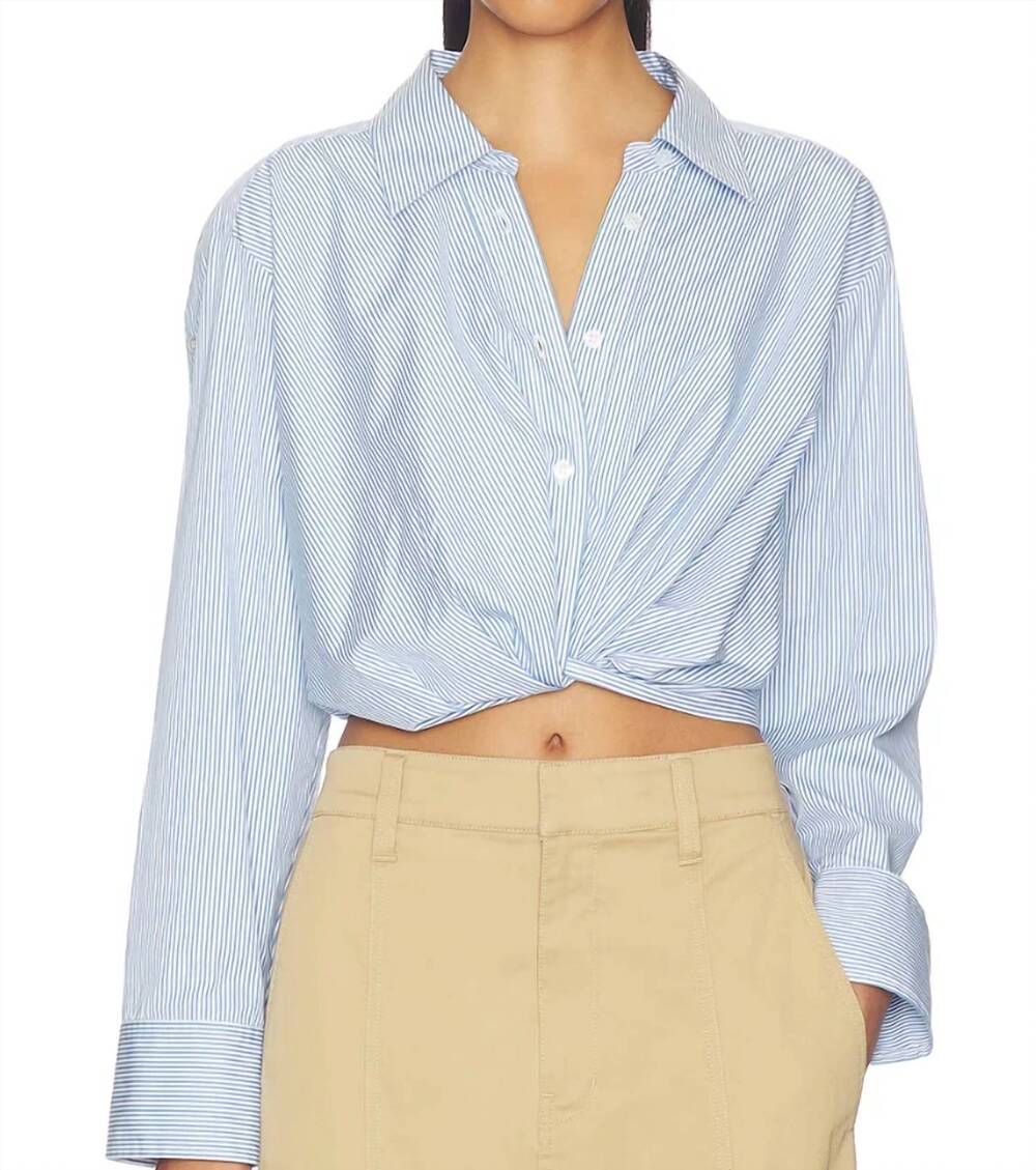 NEW A.L.C. leo cropped shirt in blue & white